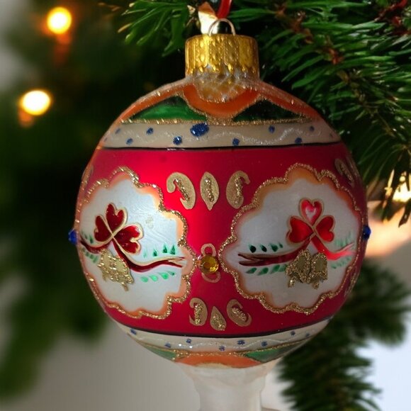 MIDWEST CBK 4" Hand Crafted Glass Holiday Ornament with Gold Detail and Gems - Picture 1 of 5
